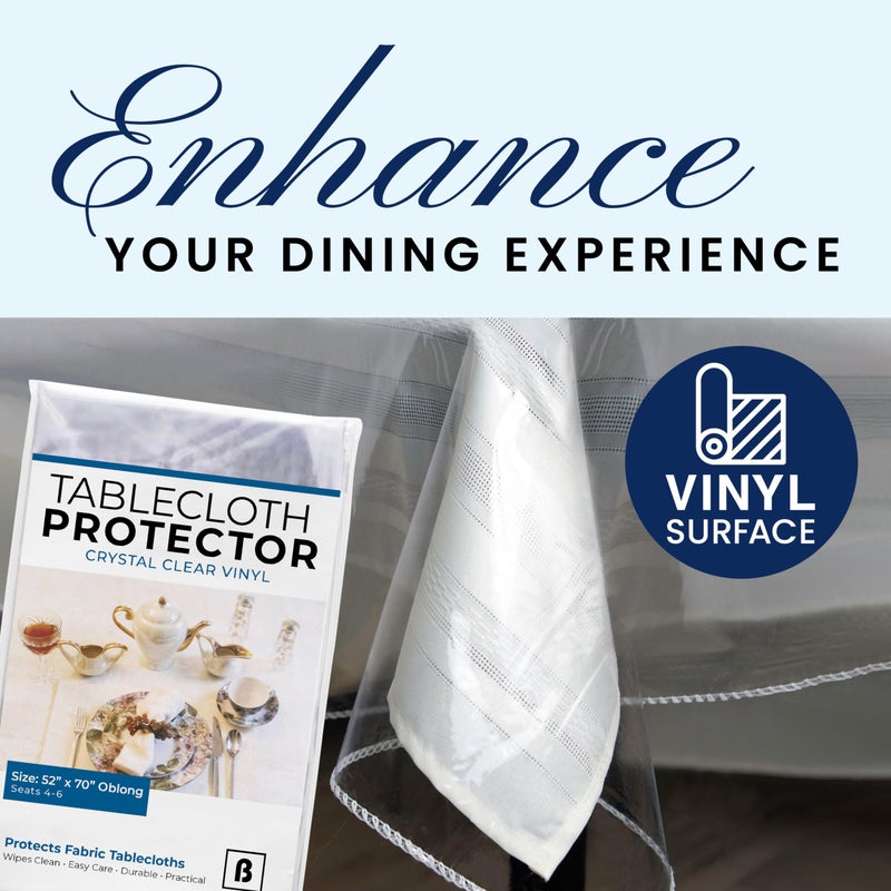 BRODER MFG. INC. Tablecloth Protector Crystal Clear Vinyl (52"x70" Oblong) | Thick, Durable Clear Table/Tablecloth Protector | Perfect for Parties, Special Occasions, Gatherings, and Everyday Use - Image 2